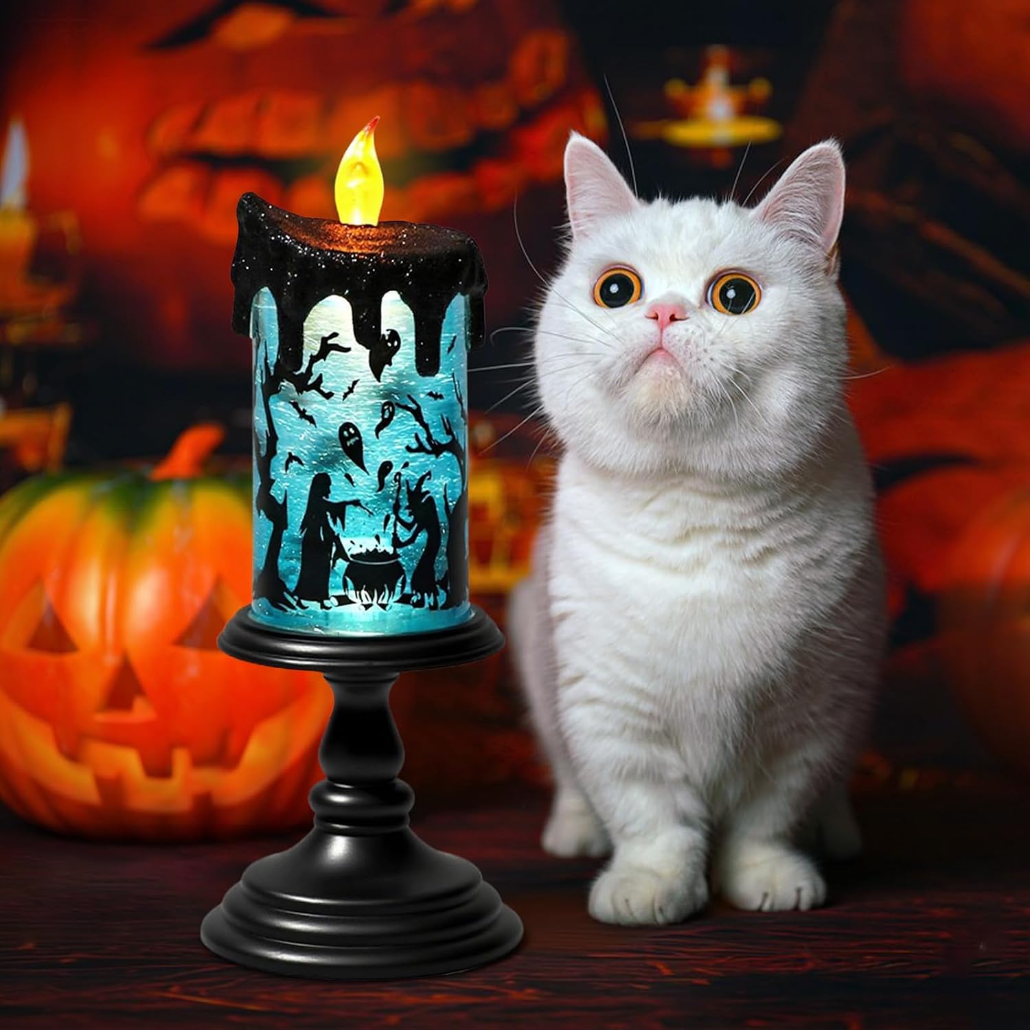 Halloween Snow Globe Candle – Witch LED Flameless Candle with Timer & Glitter