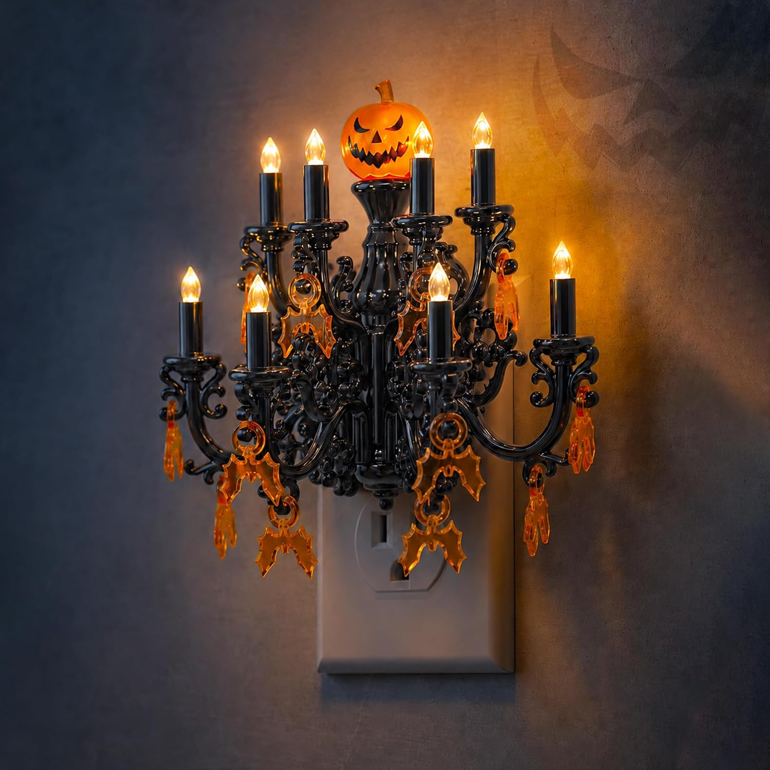 Gold crystal chandelier plug-in night light with flame effect LED
