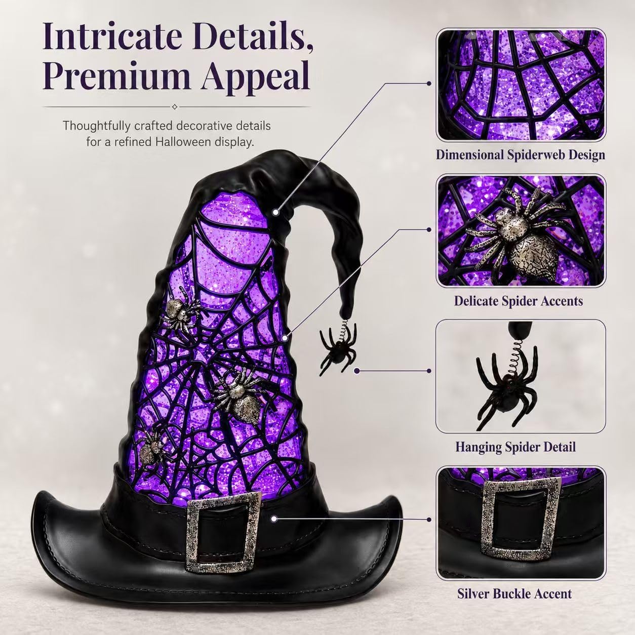 Witch Hat Halloween Centerpiece, Light Up Glitter Lamp Decor