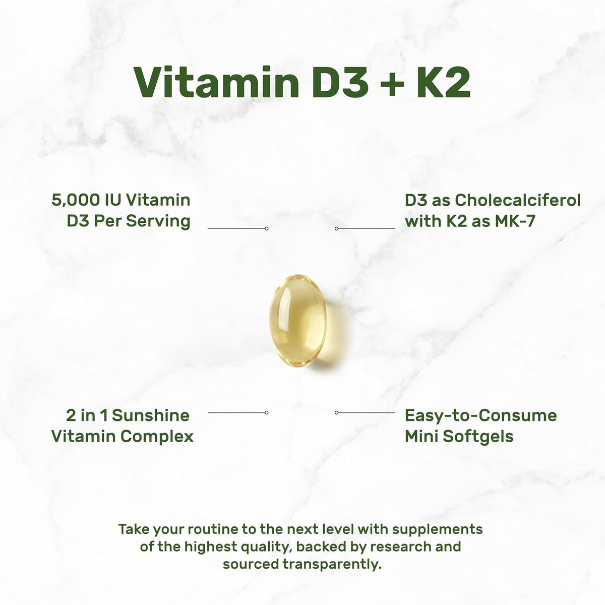 Vitamin D3 5000 IU with K2, Bone & Immune Support Softgels
