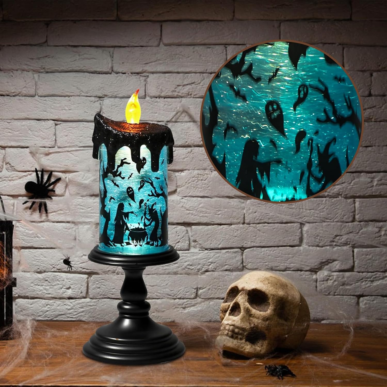 Halloween Snow Globe Candle – Witch LED Flameless Candle with Timer & Glitter