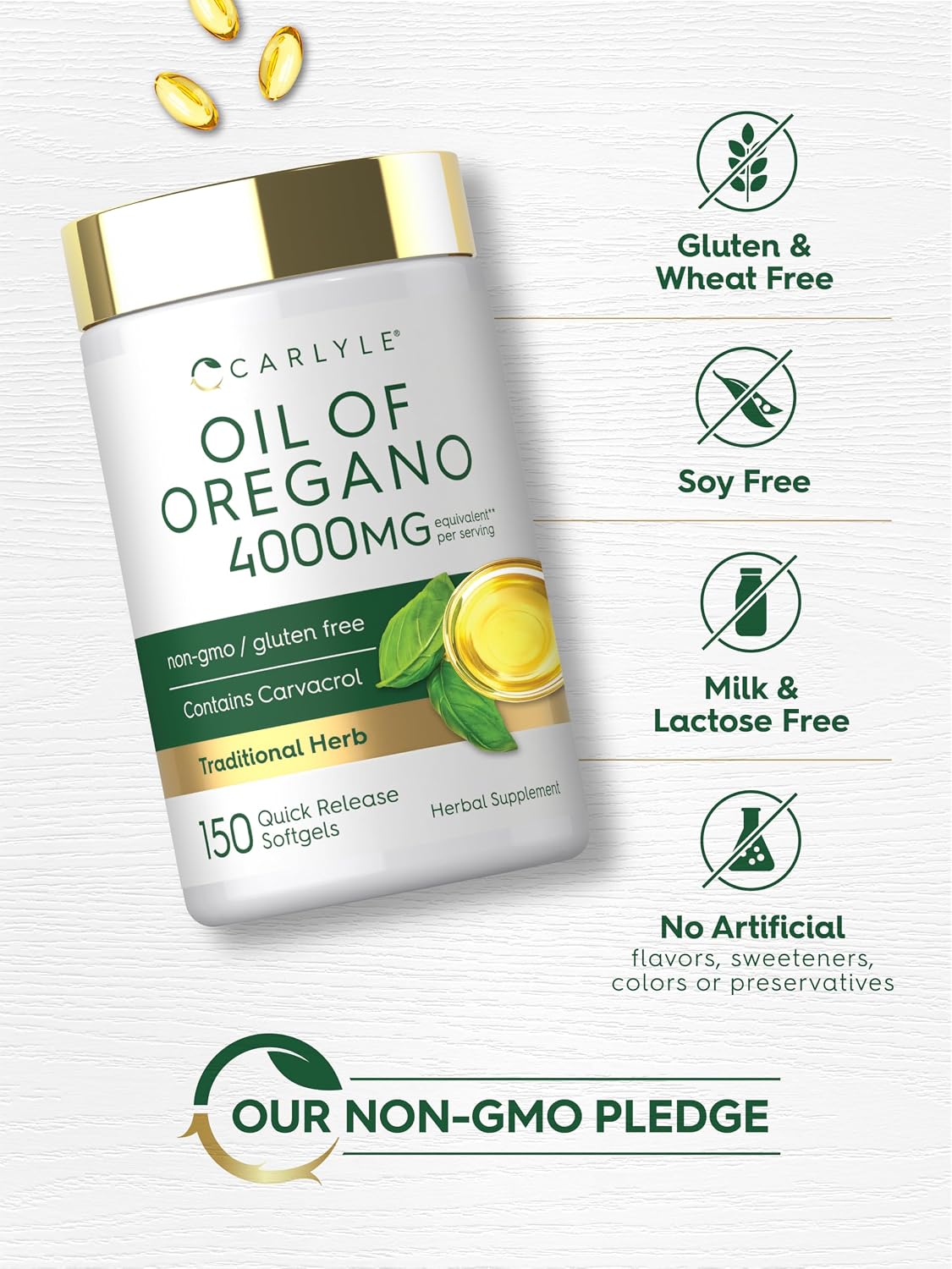 Oregano Oil Softgels, High Potency with Carvacrol, Daily Wellness