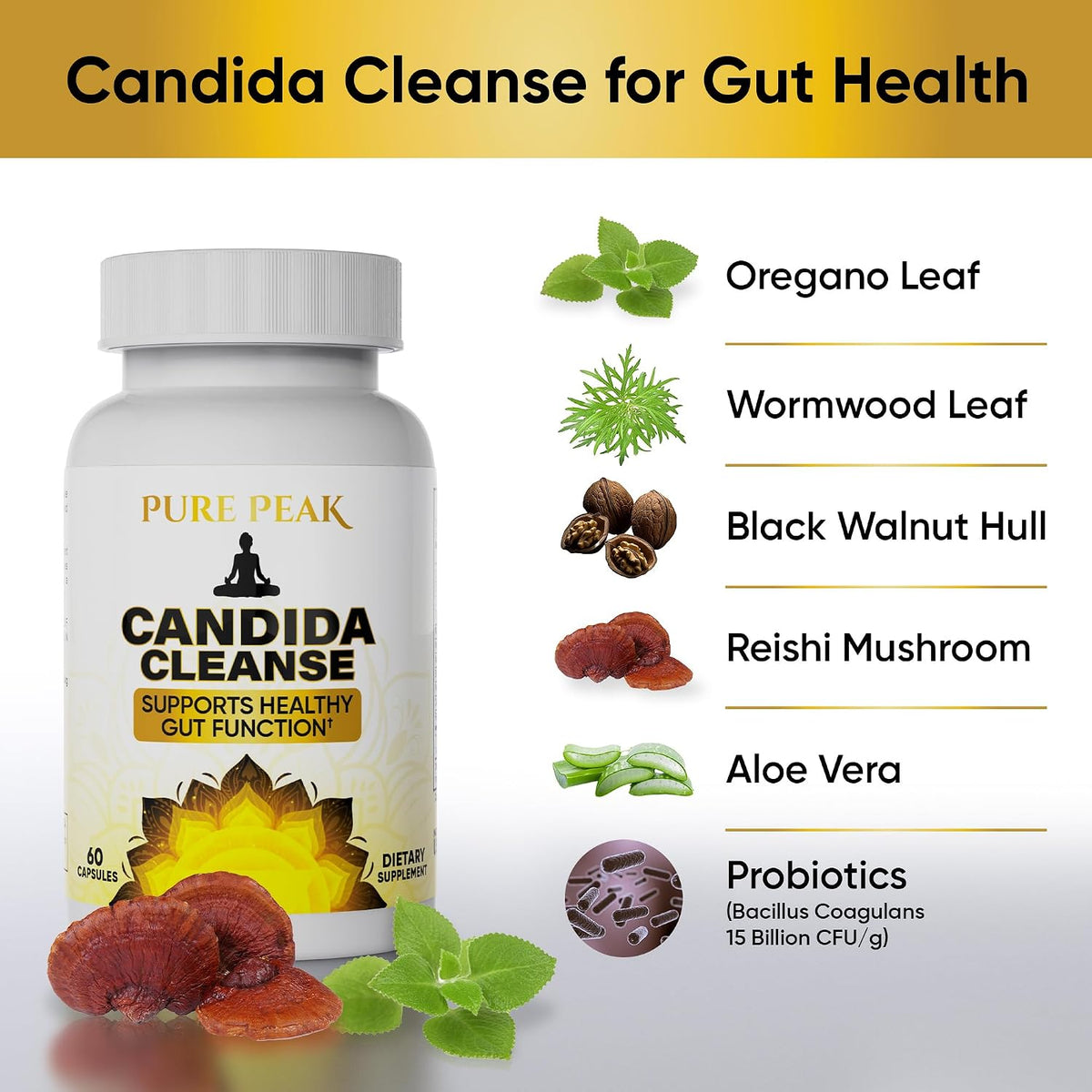 Candida Cleanse Supplement, Gut Flora & Digestive Support, 60ct
