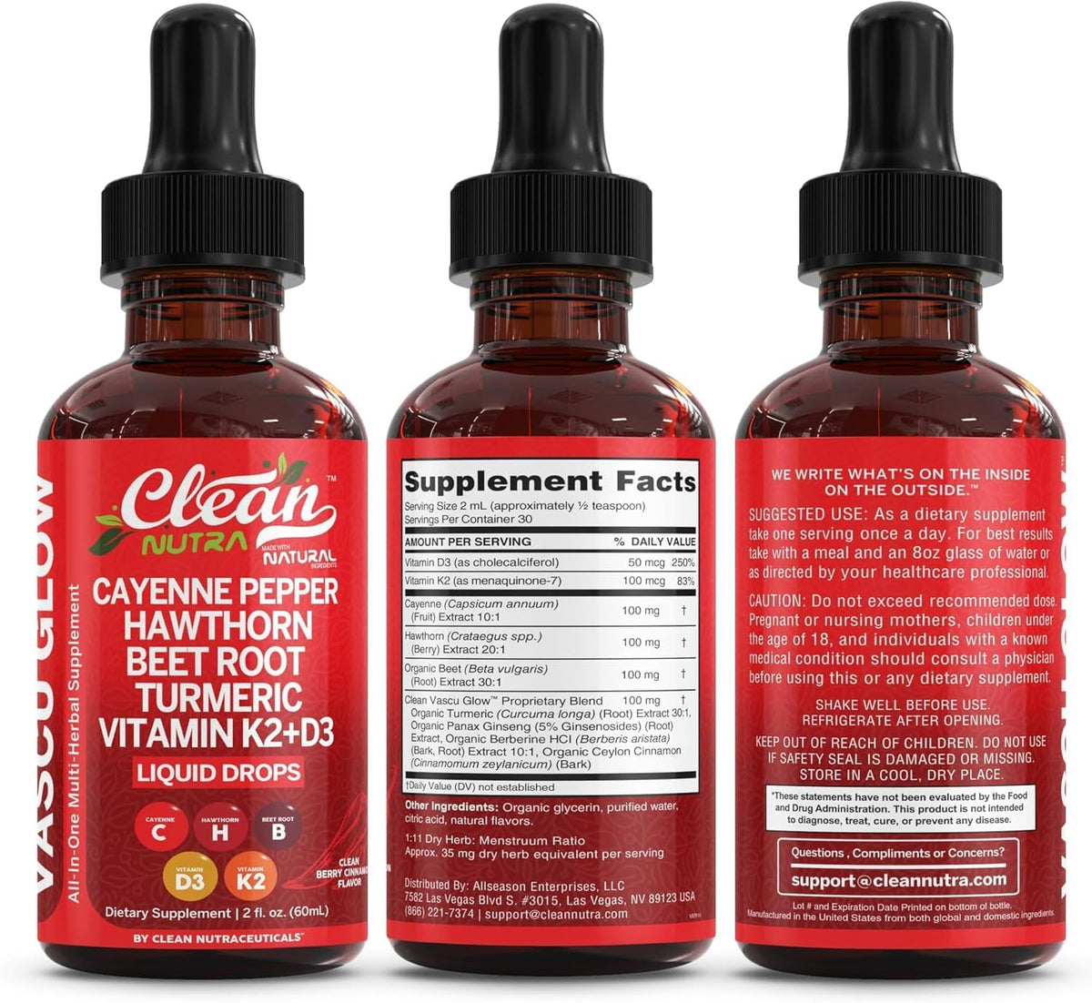 Cayenne & Hawthorn Berry Liquid Drops, 15-in-1 Wellness Supplement