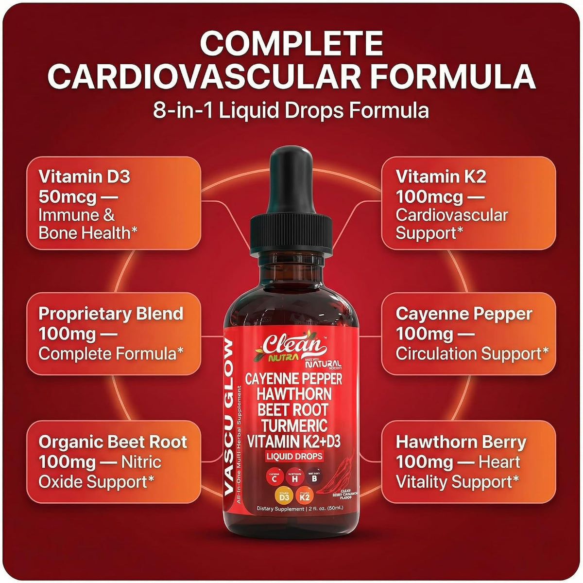 Cayenne & Hawthorn Berry Liquid Drops, 15-in-1 Wellness Supplement