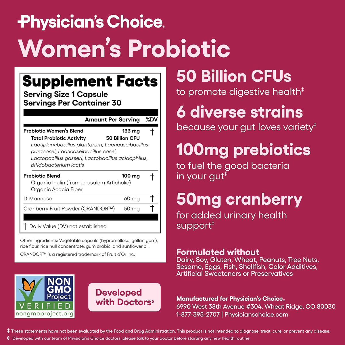 Women's Probiotics 50 Billion CFU, Feminine & Digestive Health, 30ct