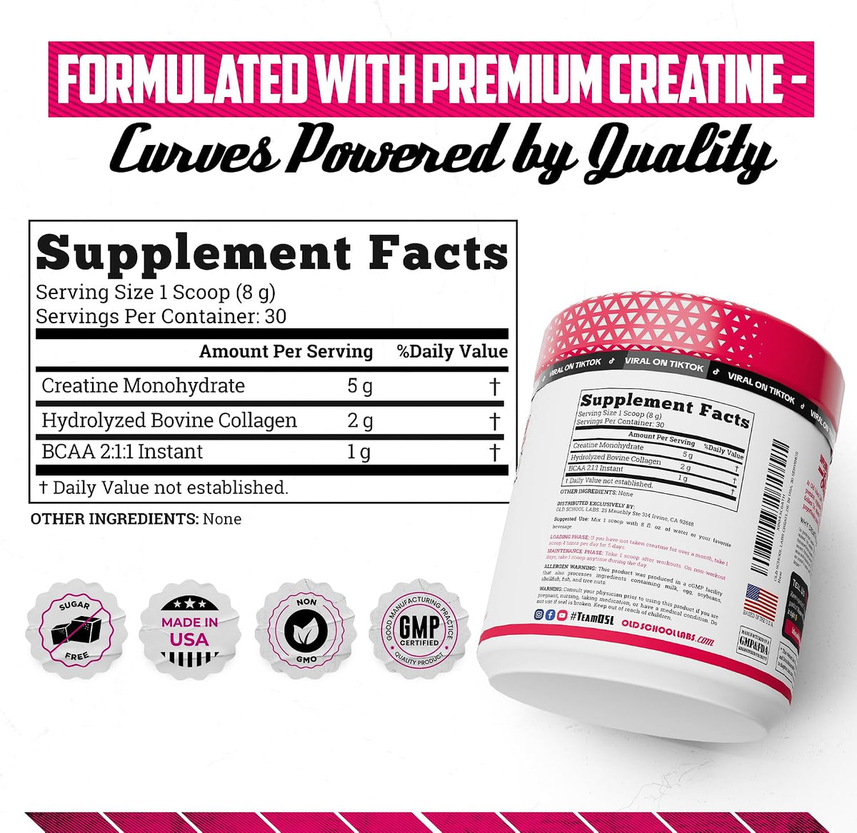 Creatine Monohydrate for Women with BCAA & Collagen, Unflavored