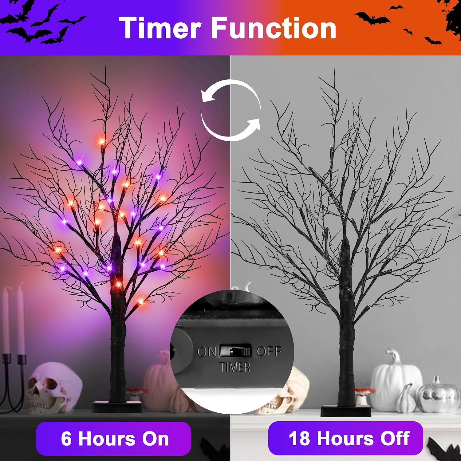 Light Up Halloween Trees Set of 2, LED Tabletop Spooky Decor