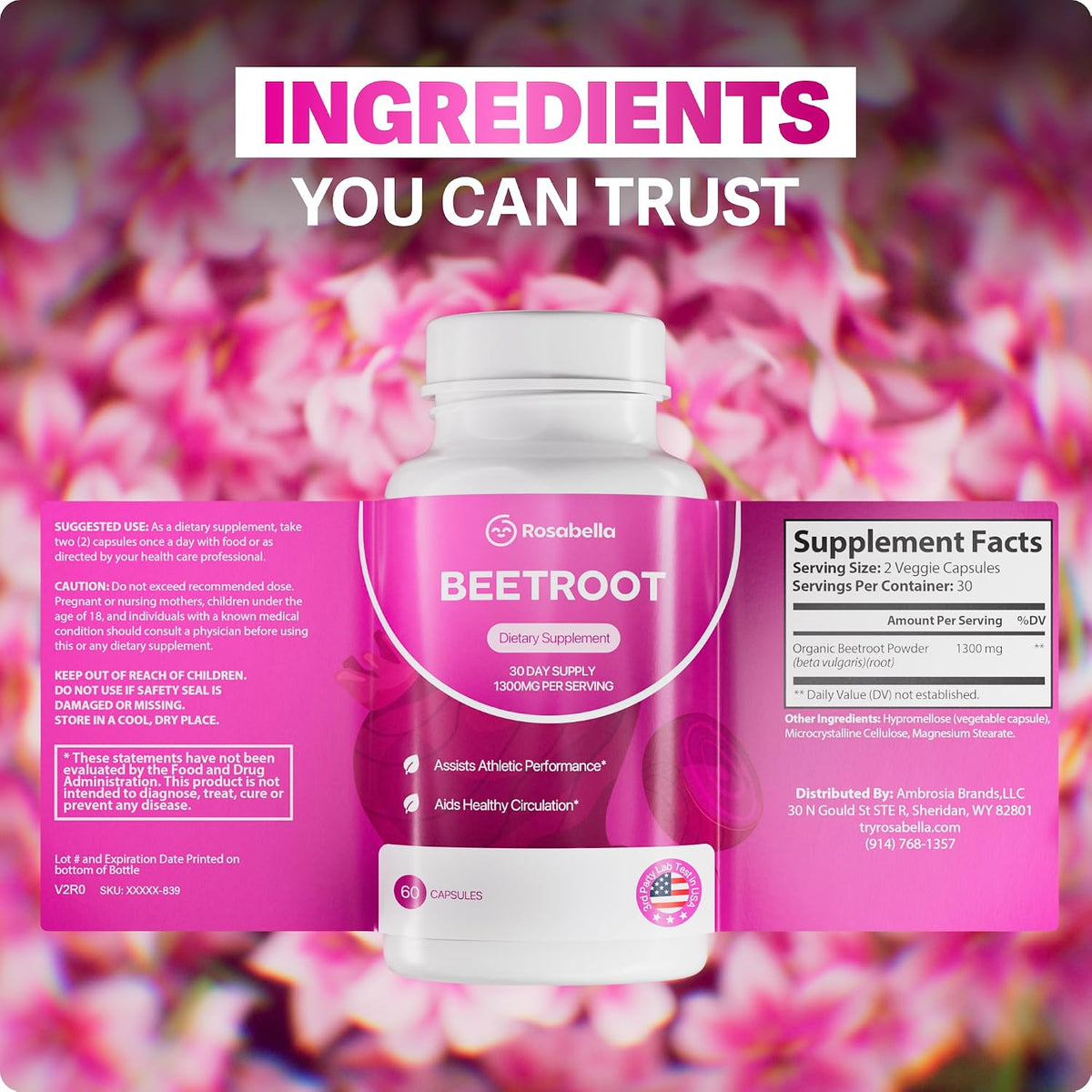 Organic Beet Root Capsules 1300mg, Circulation & Energy Support