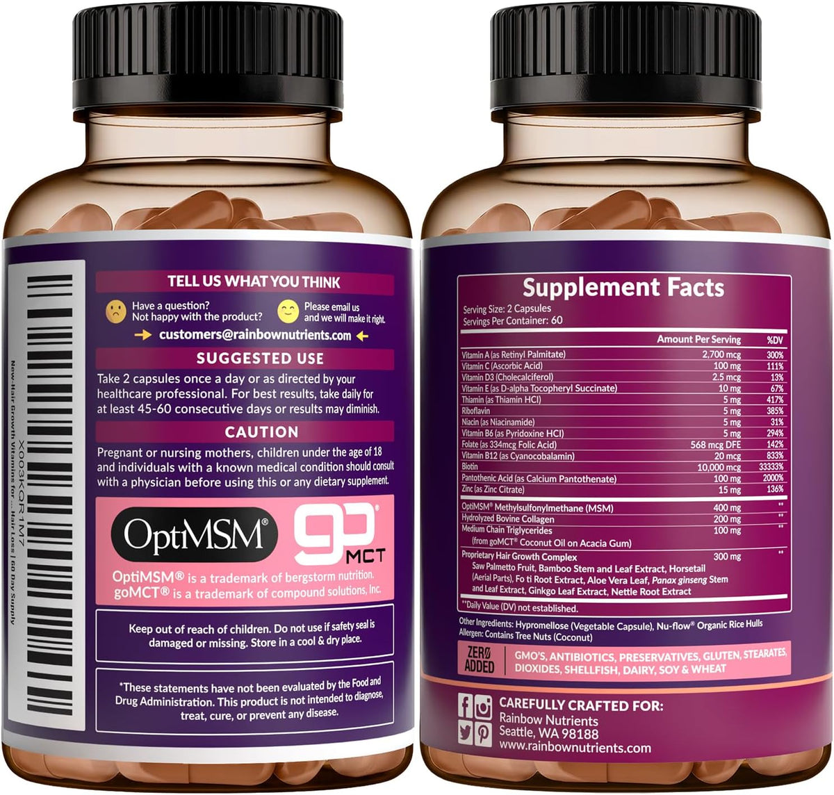 Hair Growth Vitamins for Women, Biotin 10000mcg & Collagen, 120ct