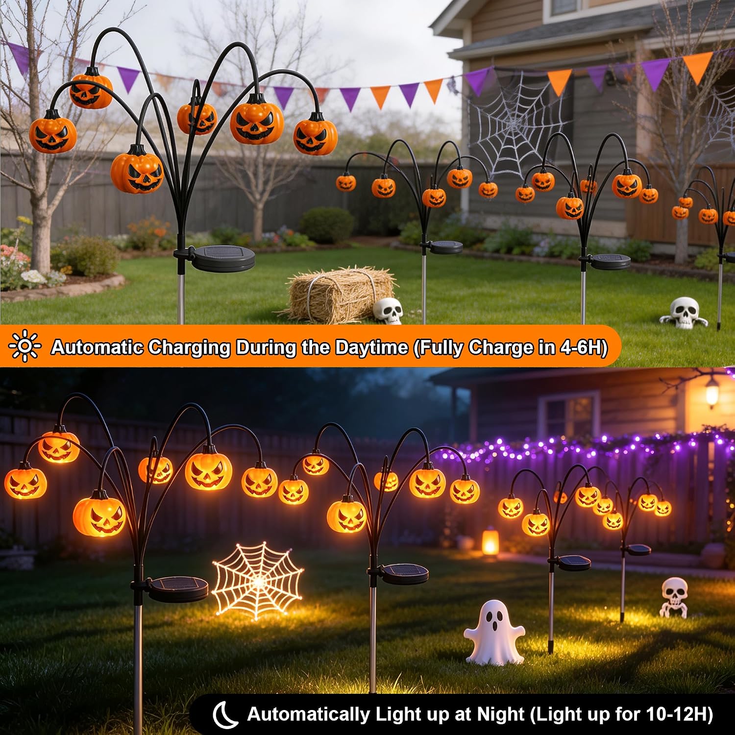 Solar Halloween Pumpkin Lights, Outdoor Yard & Garden Decor
