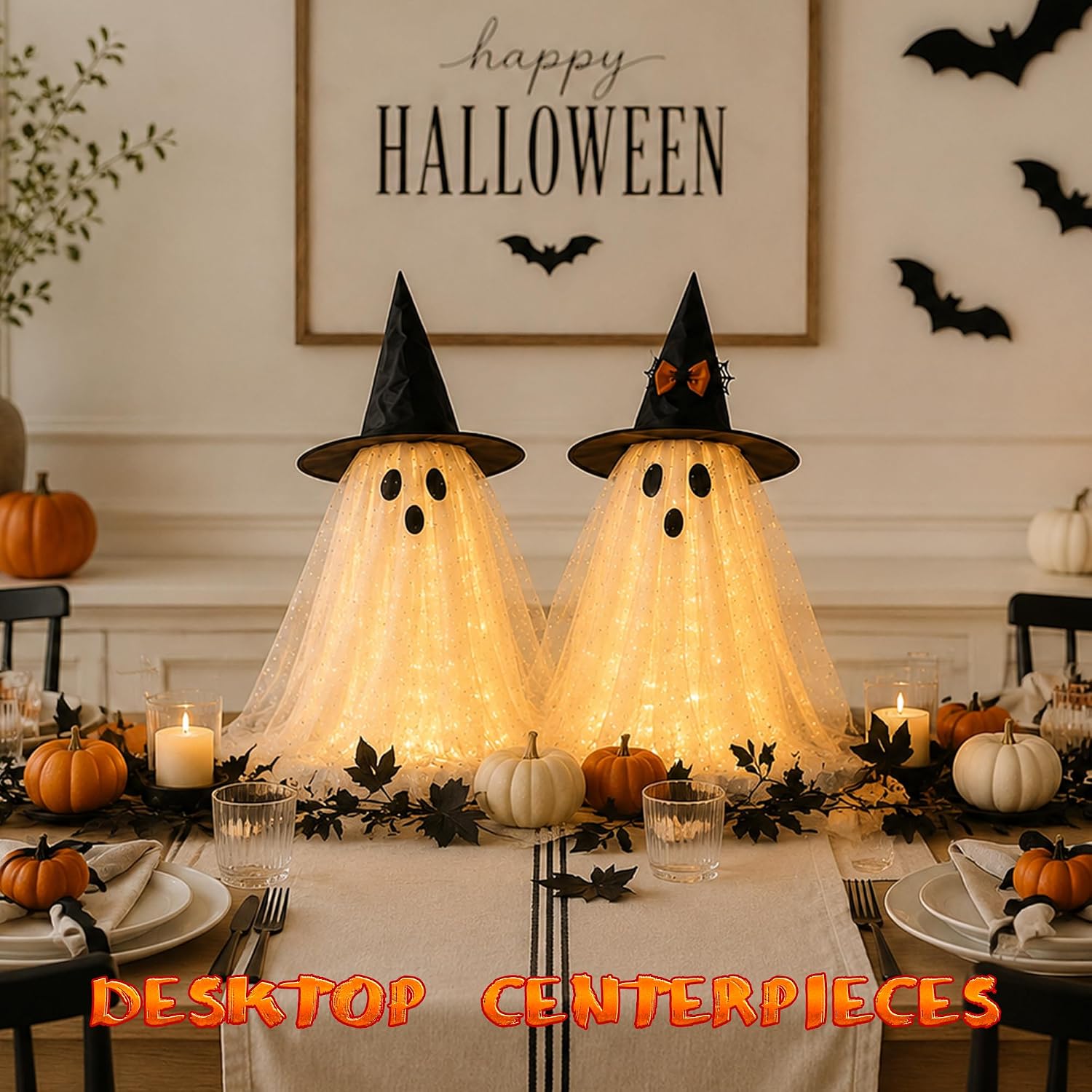 Halloween Ghost Decorations 2-Pack – Lighted Indoor Ghosts with Remote Control