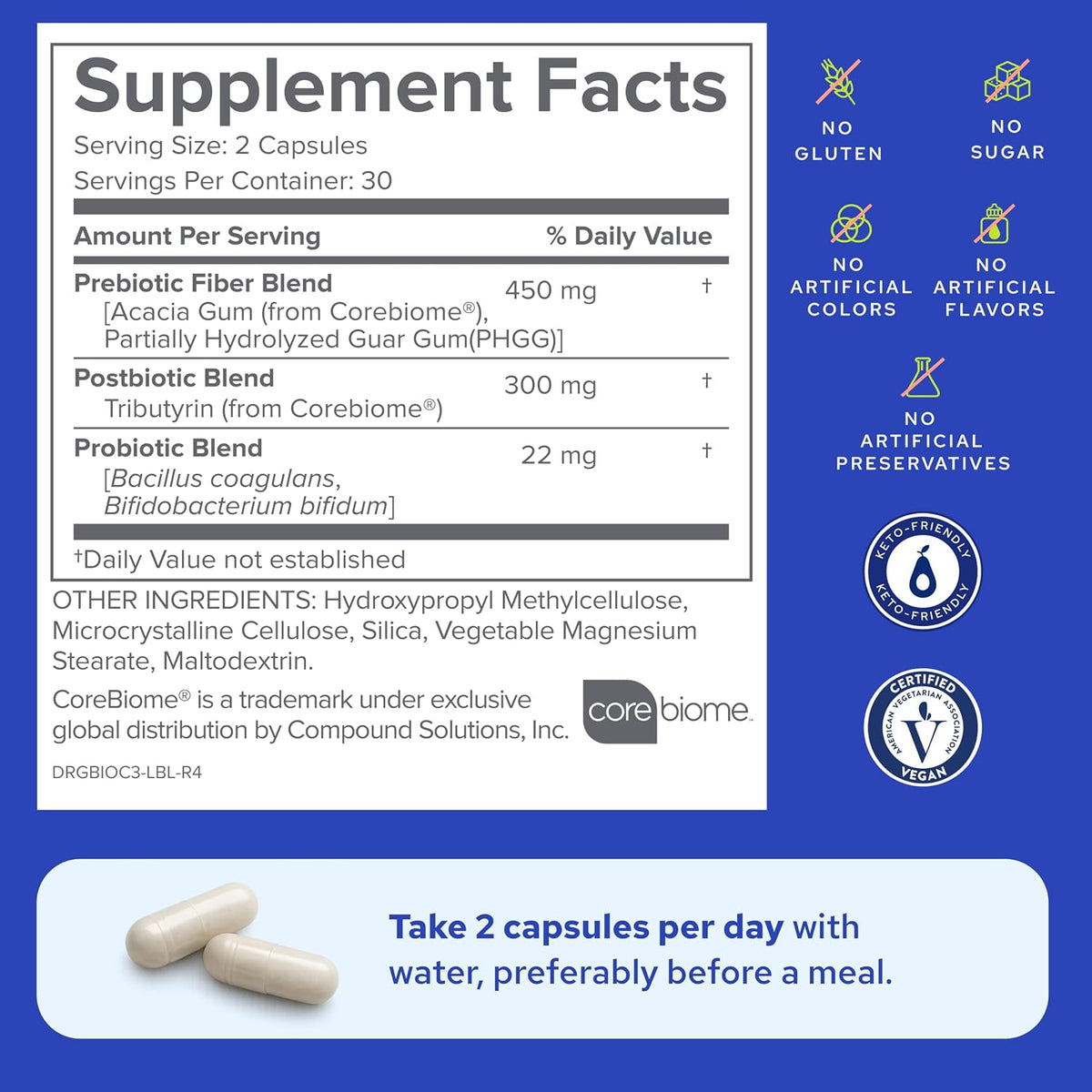 Probiotic Prebiotic Postbiotic Supplement, 3-in-1 Gut Health, 60ct