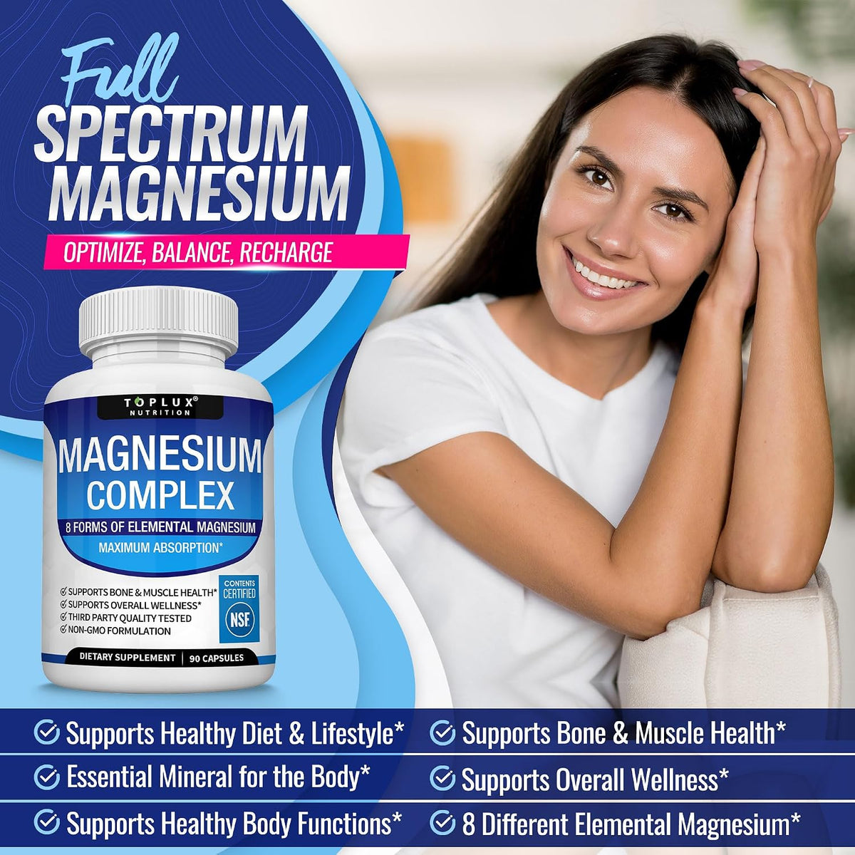 Magnesium Complex Supplement, 8-in-1 Blend for Sleep & Muscle, 90ct