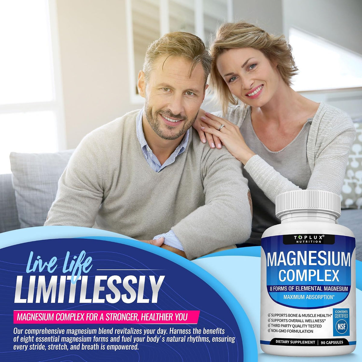 Magnesium Complex Supplement, 8-in-1 Blend for Sleep & Muscle, 90ct