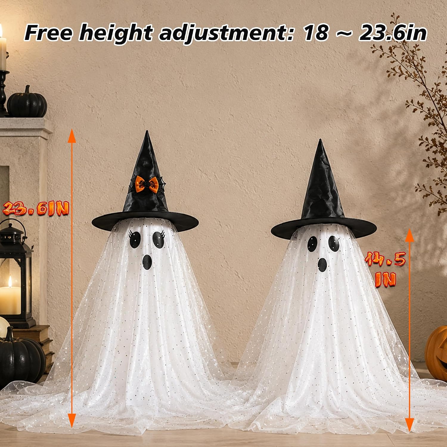 Halloween Ghost Decorations 2-Pack – Lighted Indoor Ghosts with Remote Control