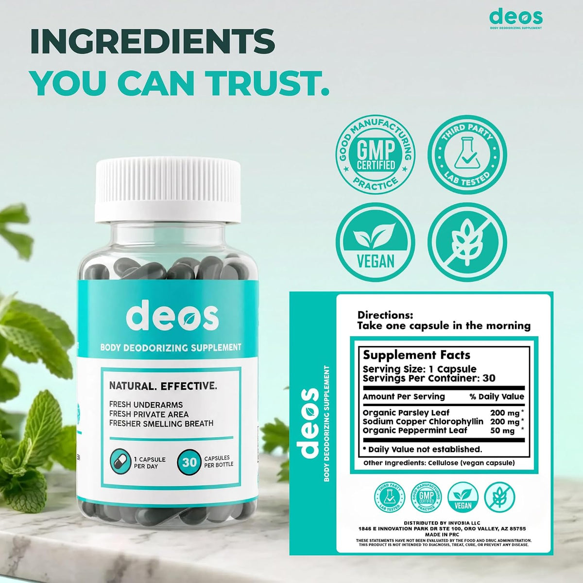 Chlorophyll Capsules, Internal Deodorant & Fresh Breath Support, 30ct