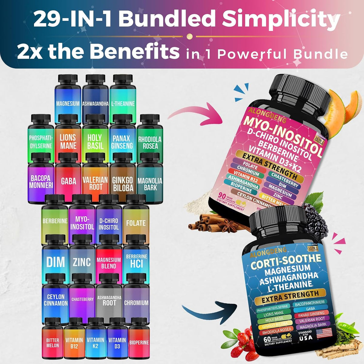 Magnesium Ashwagandha & D-Chiro Inositol Bundle, Calm & Hormone Support