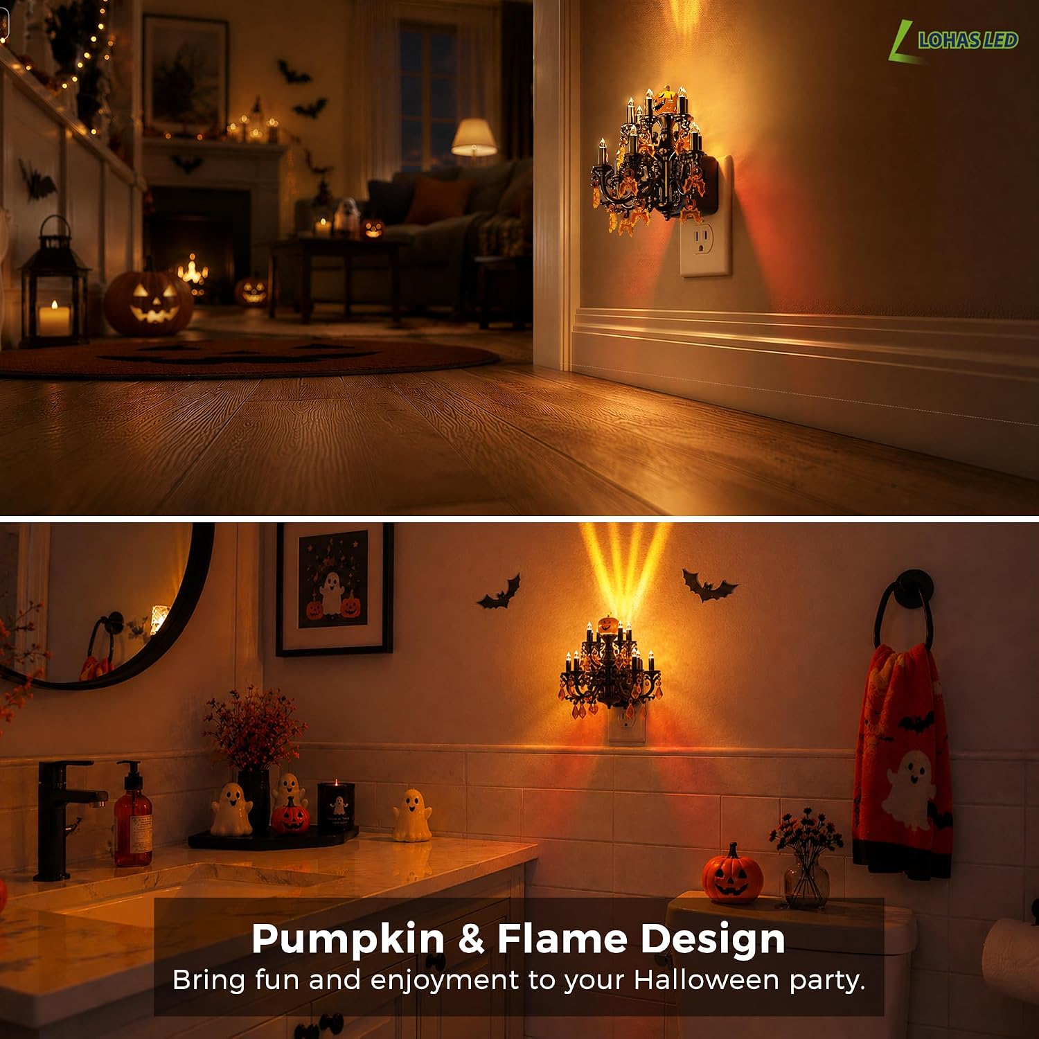 Crystal Chandelier Night Light, Plug In LED Flame Effect Lamp