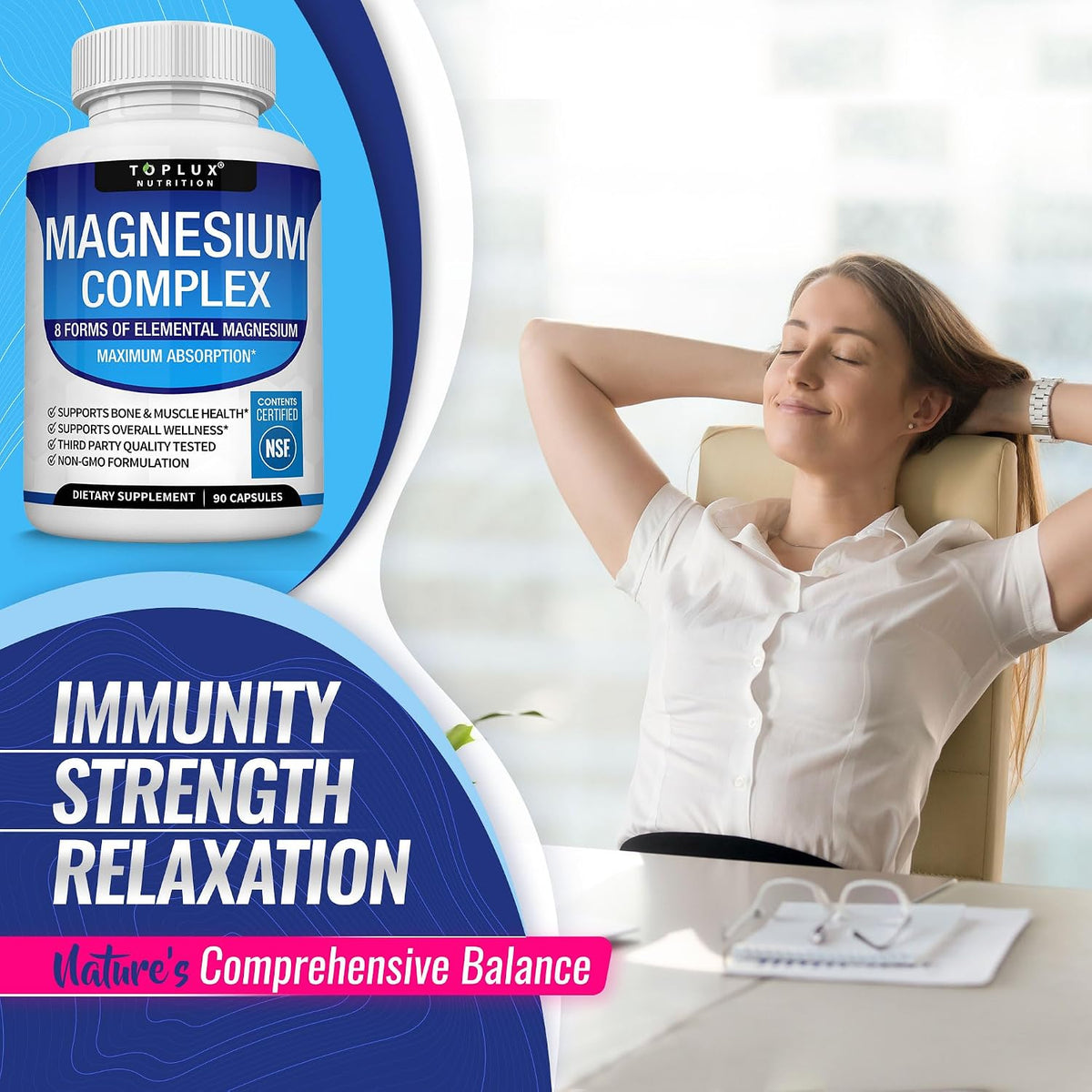 Magnesium Complex Supplement, 8-in-1 Blend for Sleep & Muscle, 90ct