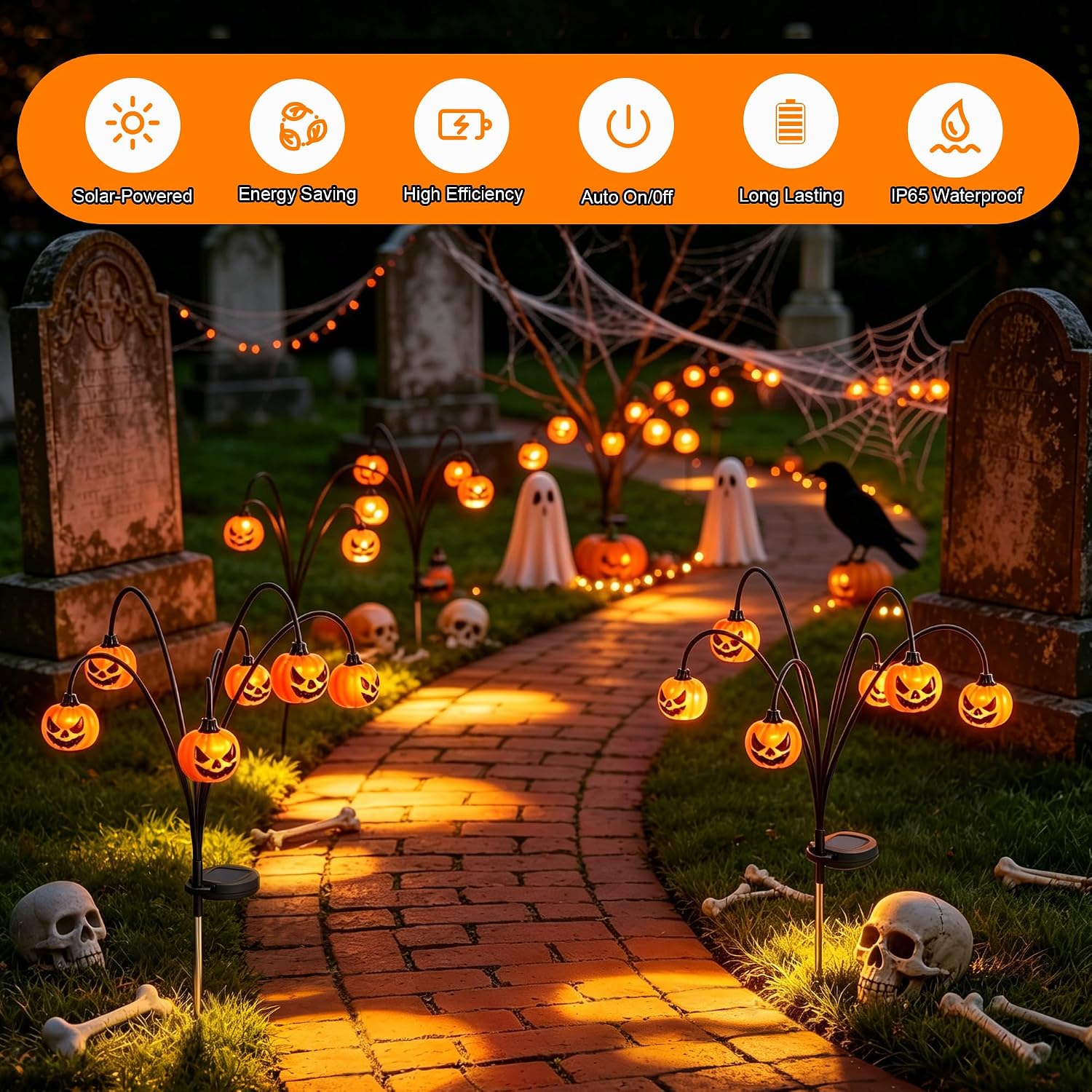 Solar Halloween Pumpkin Lights, Outdoor Yard & Garden Decor