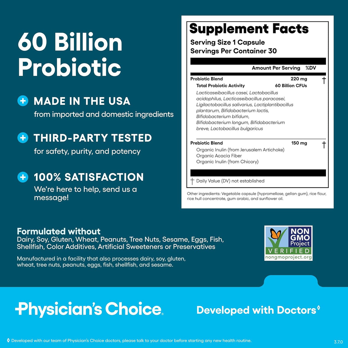 Probiotics 60 Billion CFU, Gut & Digestive Support, 30 Capsules
