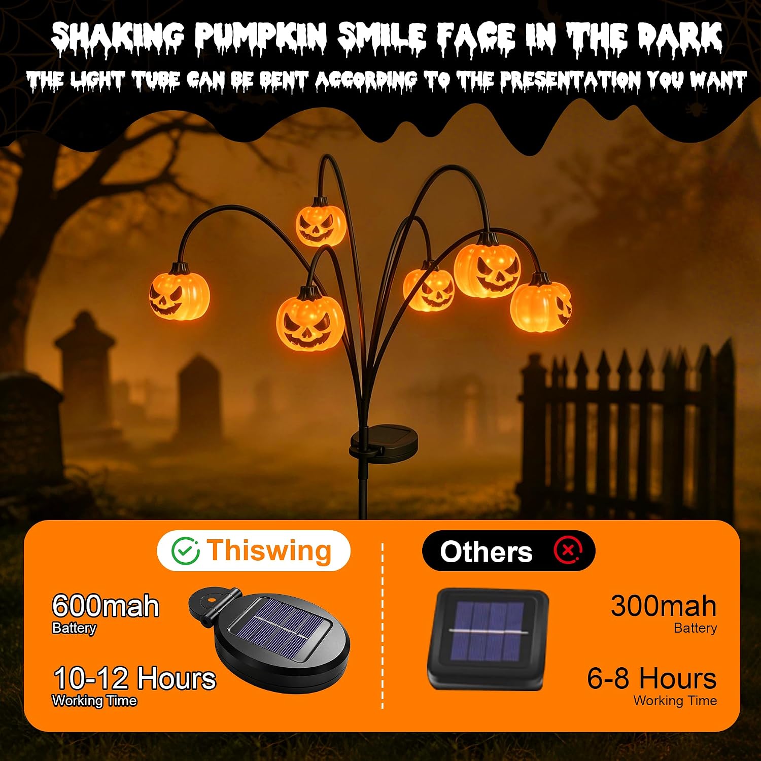 Solar Halloween Pumpkin Lights, Outdoor Yard & Garden Decor