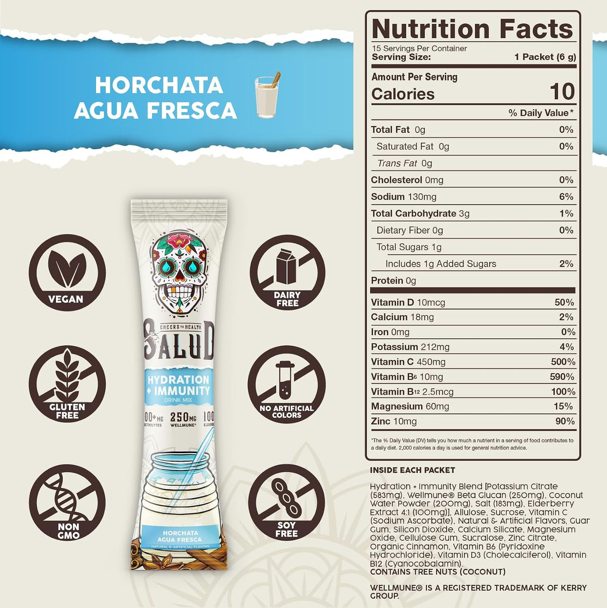 Hydration & Immunity Drink Mix, Electrolyte Stick Packs, Horchata