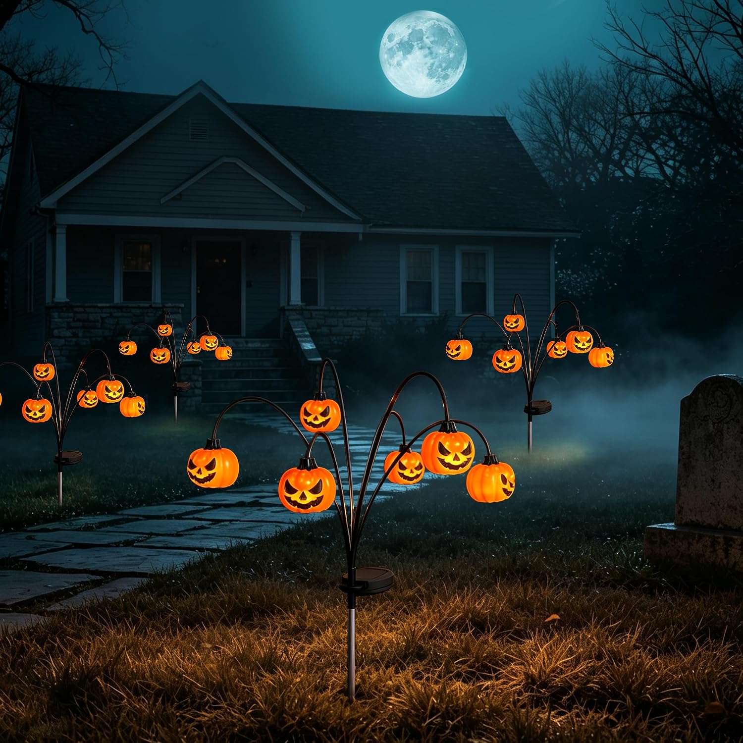 Solar Halloween Pumpkin Lights, Outdoor Yard & Garden Decor