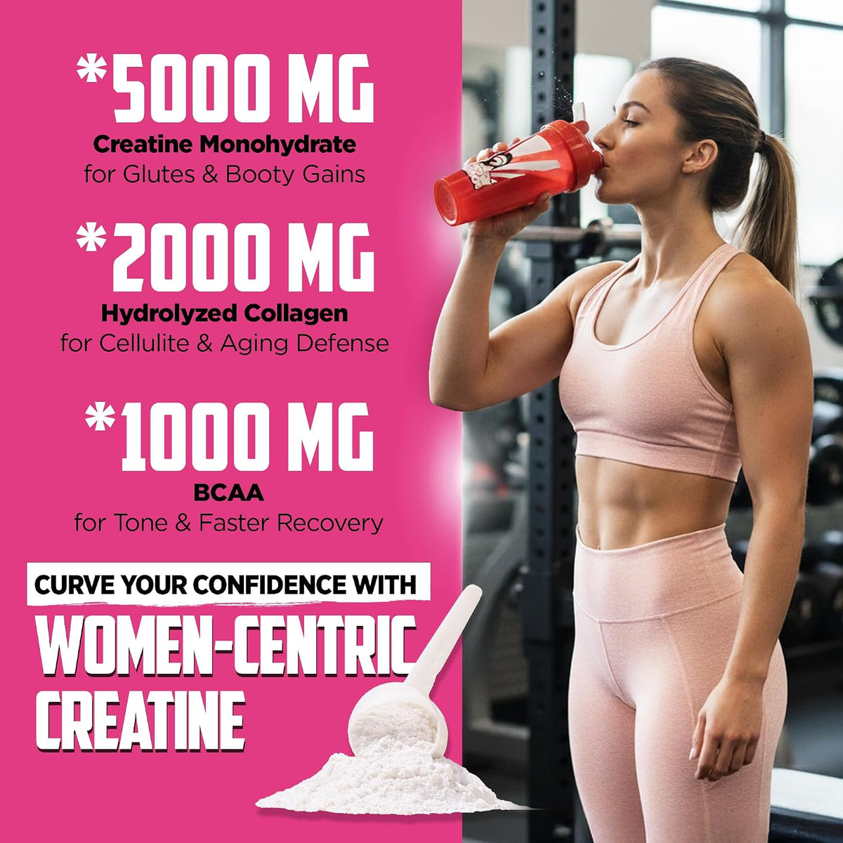 Creatine Monohydrate for Women with BCAA & Collagen, Unflavored