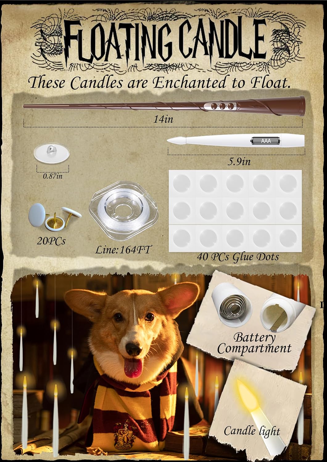 Floating Candles with Magic Wand Remote, 20 Pcs Halloween Set