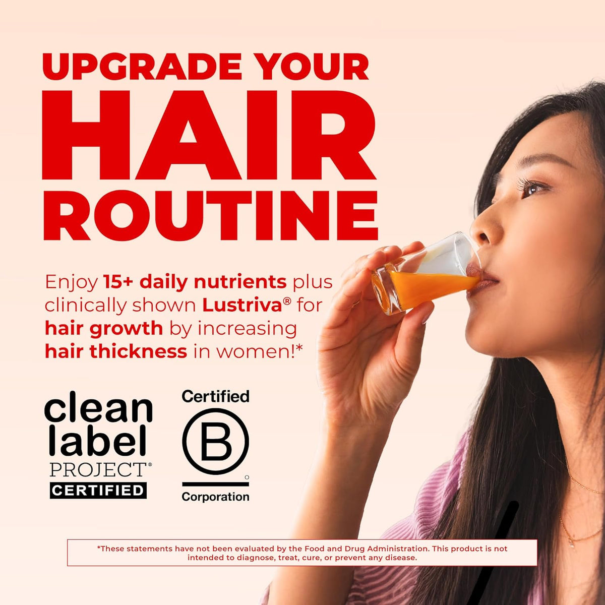 Liquid Hair Growth Multivitamin for Women, Biotin 10000mcg, Peach Mango