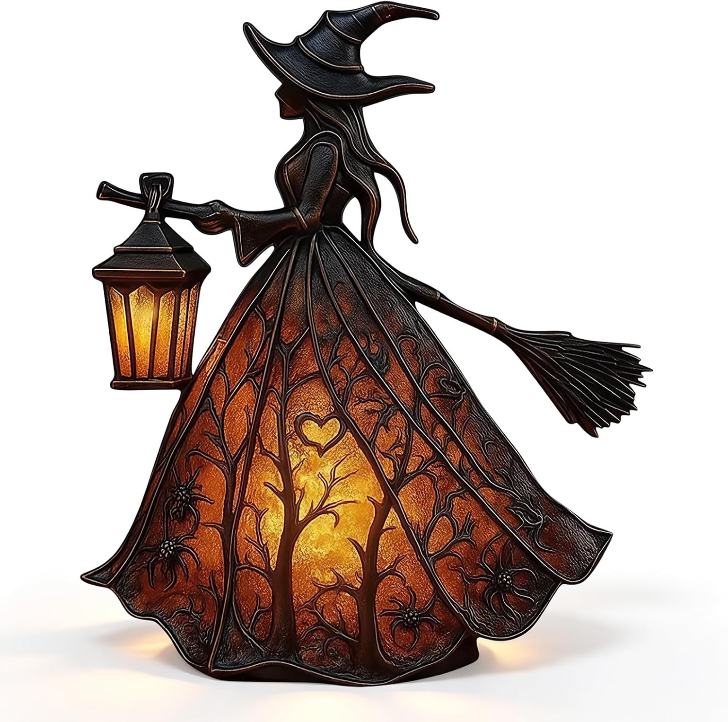 Halloween gothic witch hat LED table lamp with colorful resin detail and warm glow