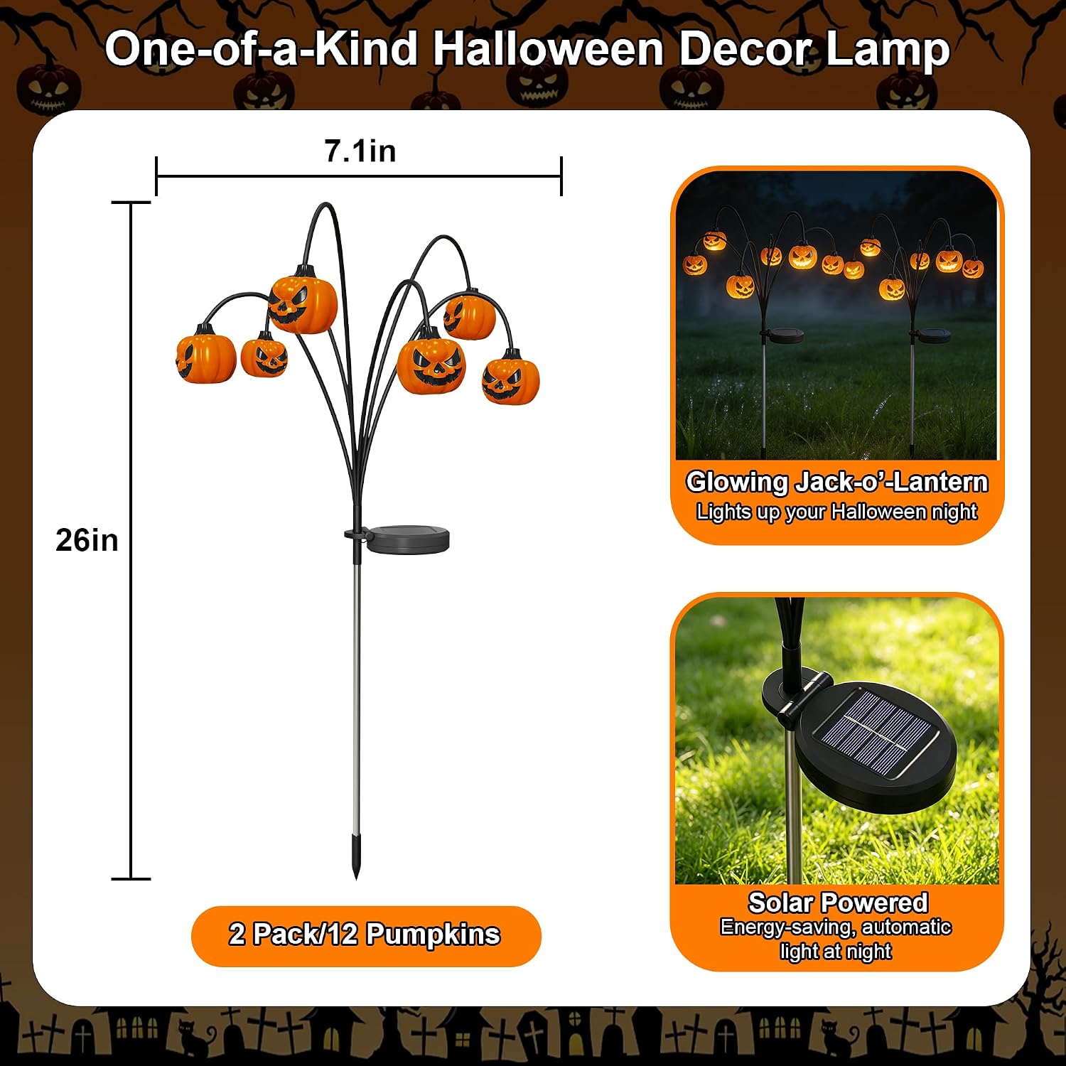 Solar Halloween Pumpkin Lights, Outdoor Yard & Garden Decor