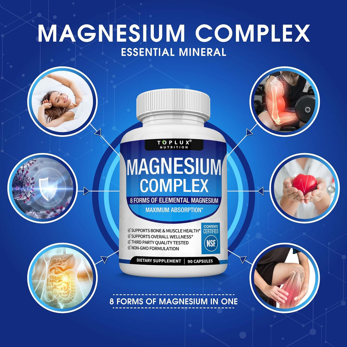 Magnesium Complex Supplement, 8-in-1 Blend for Sleep & Muscle, 90ct