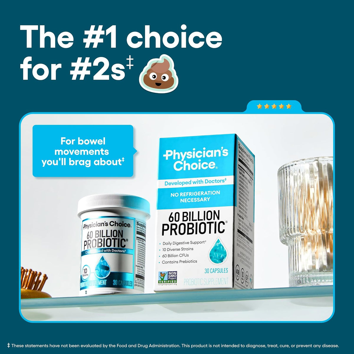 Probiotics 60 Billion CFU, Gut & Digestive Support, 30 Capsules