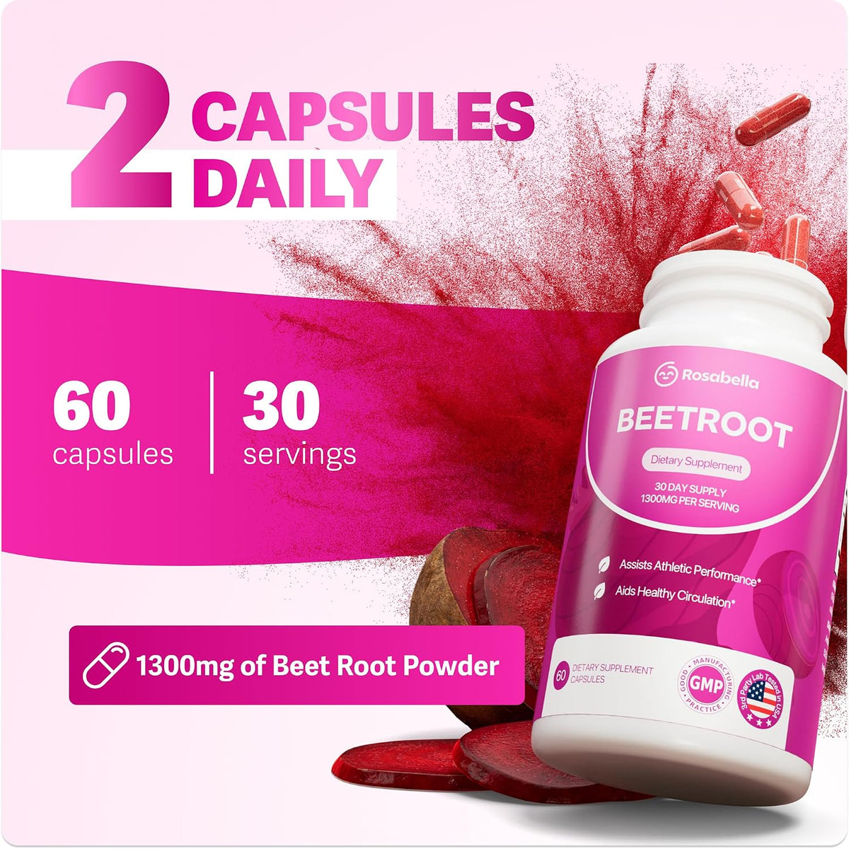 Organic Beet Root Capsules 1300mg, Circulation & Energy Support
