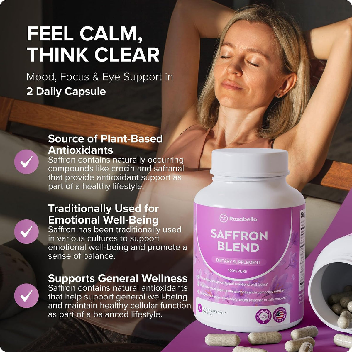 Saffron Supplement with L-Theanine & Magnesium, Mood & Focus, Vegan