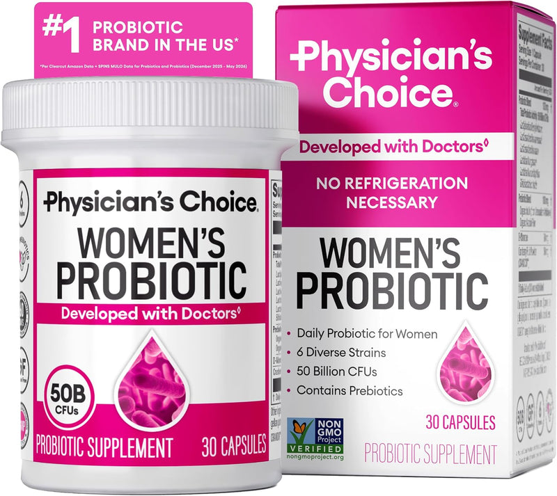 Bottle of women's probiotic capsules 50 billion CFU with D-mannose, 30 count