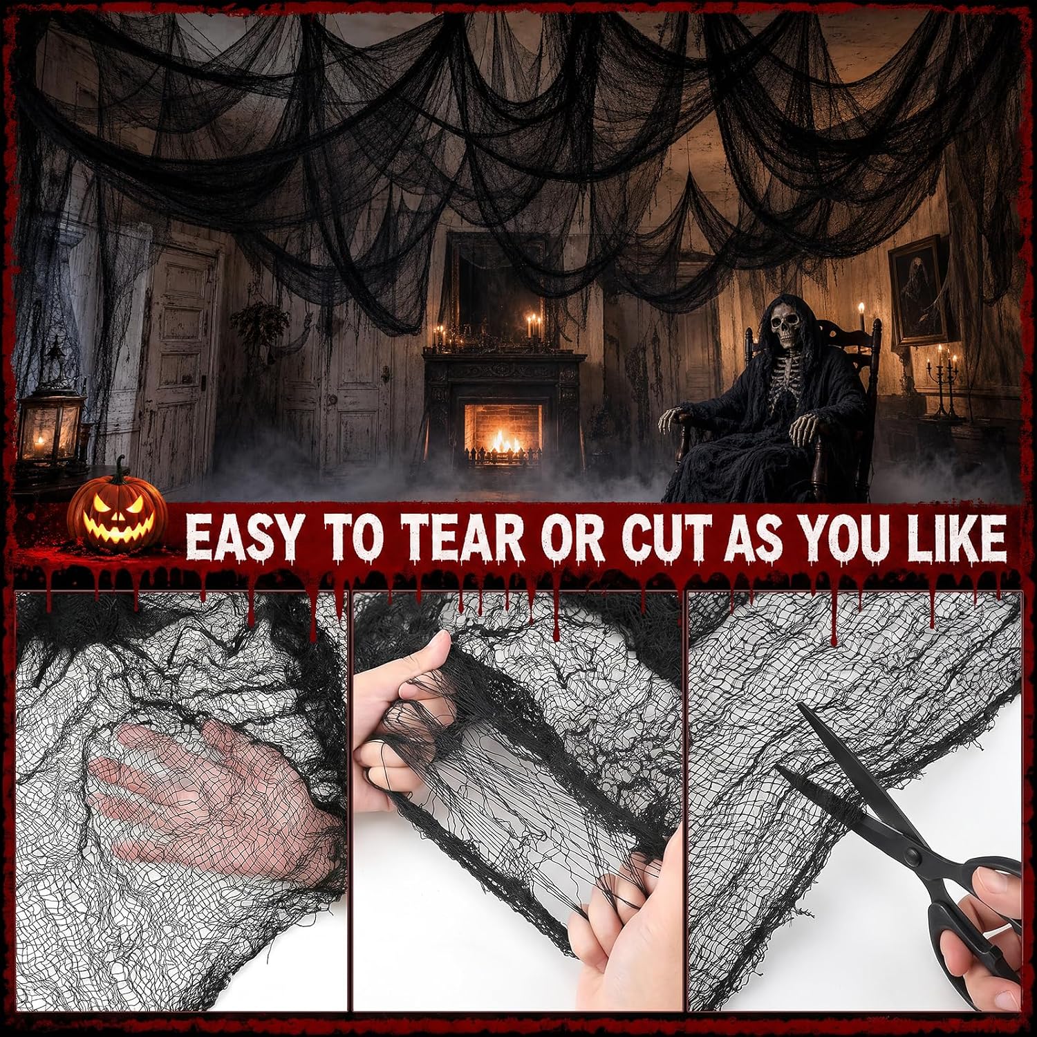 Halloween Cheesecloth Fabric, Spooky Stretch Cloth Decoration