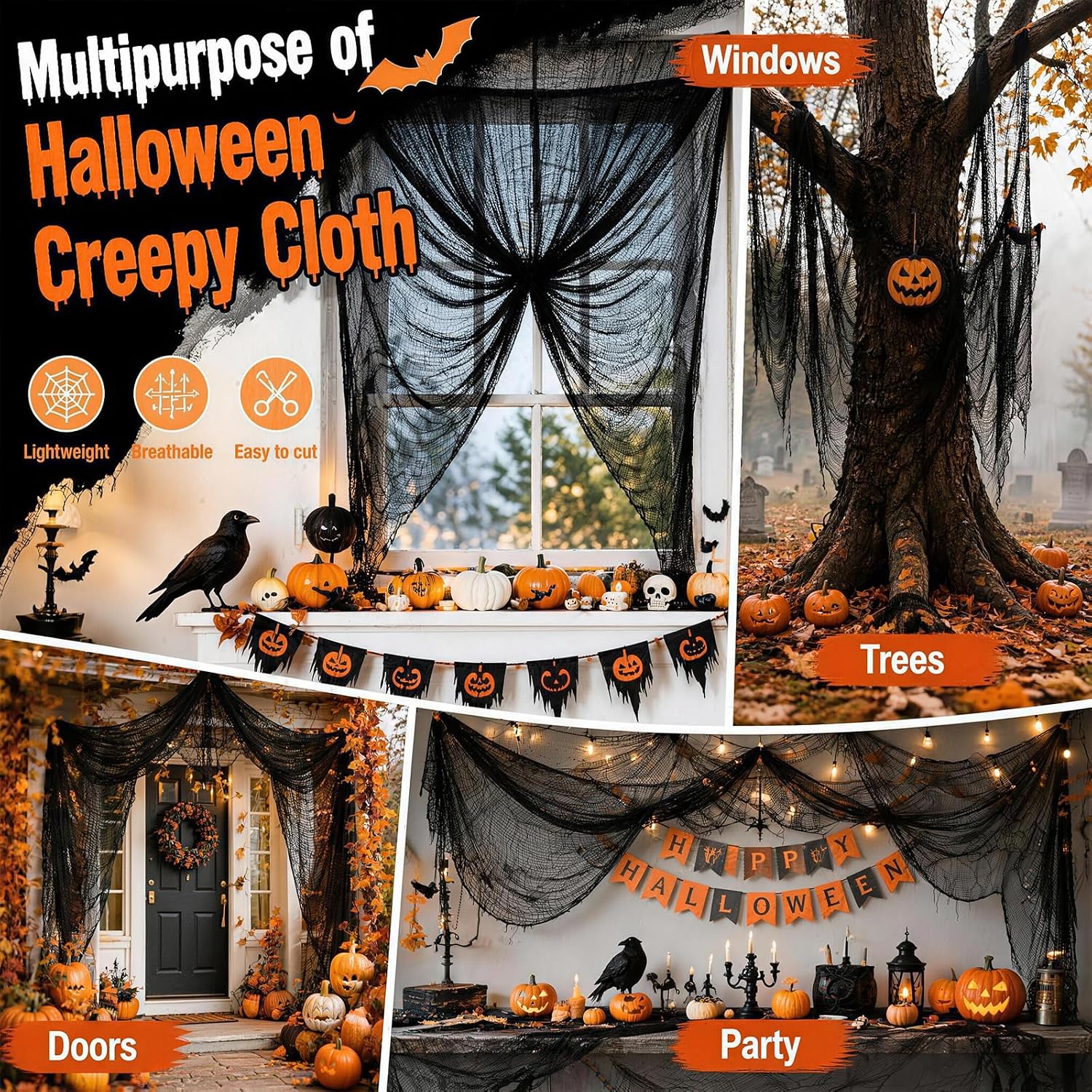 Halloween Cheesecloth Fabric, Spooky Stretch Cloth Decoration