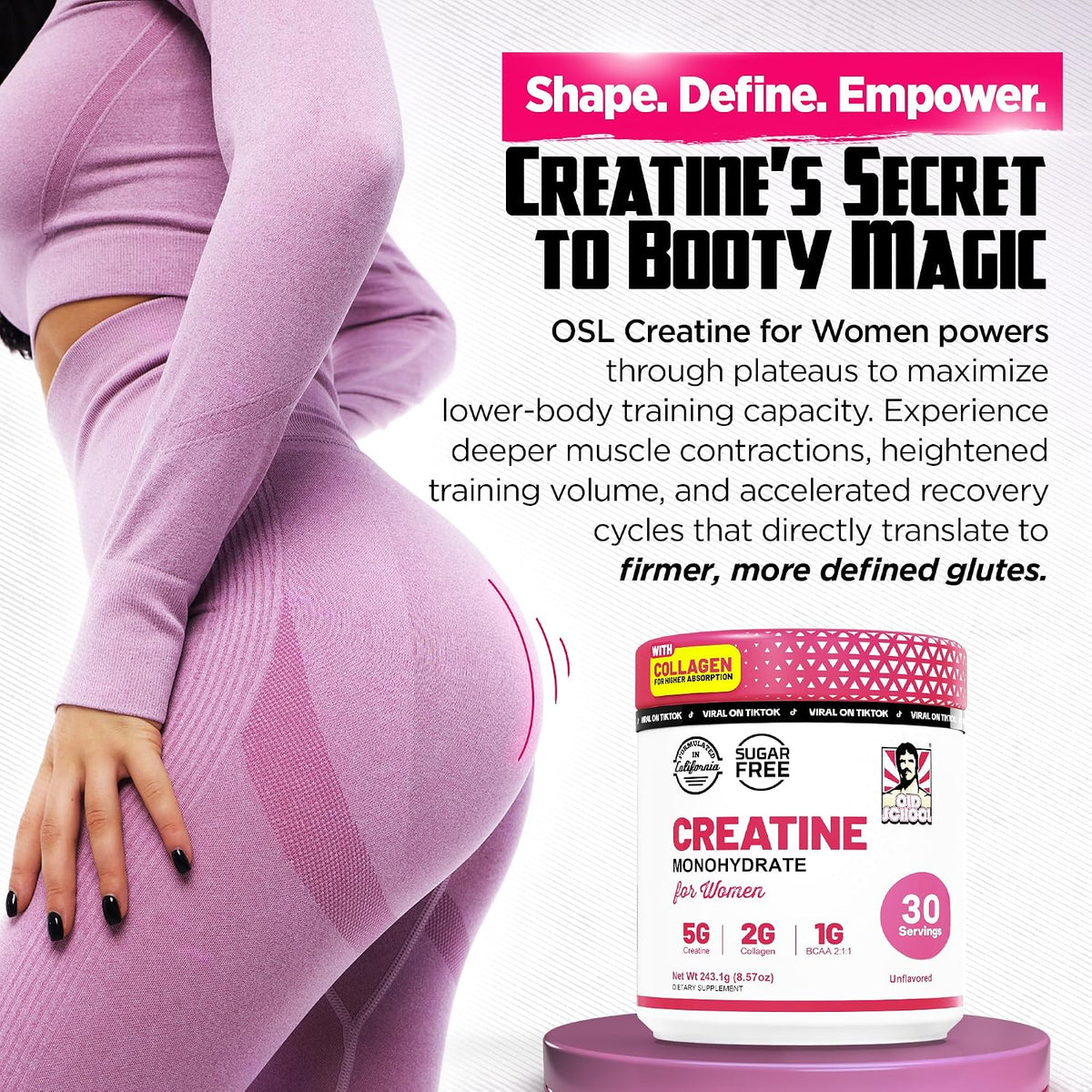 Creatine Monohydrate for Women with BCAA & Collagen, Unflavored
