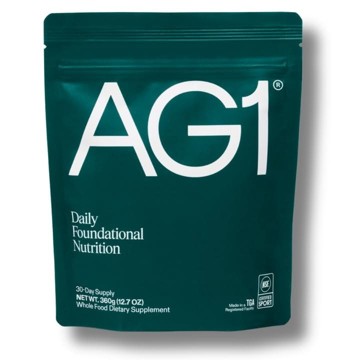 Container of all-in-one greens powder with multivitamin and probiotic, pineapple vanilla