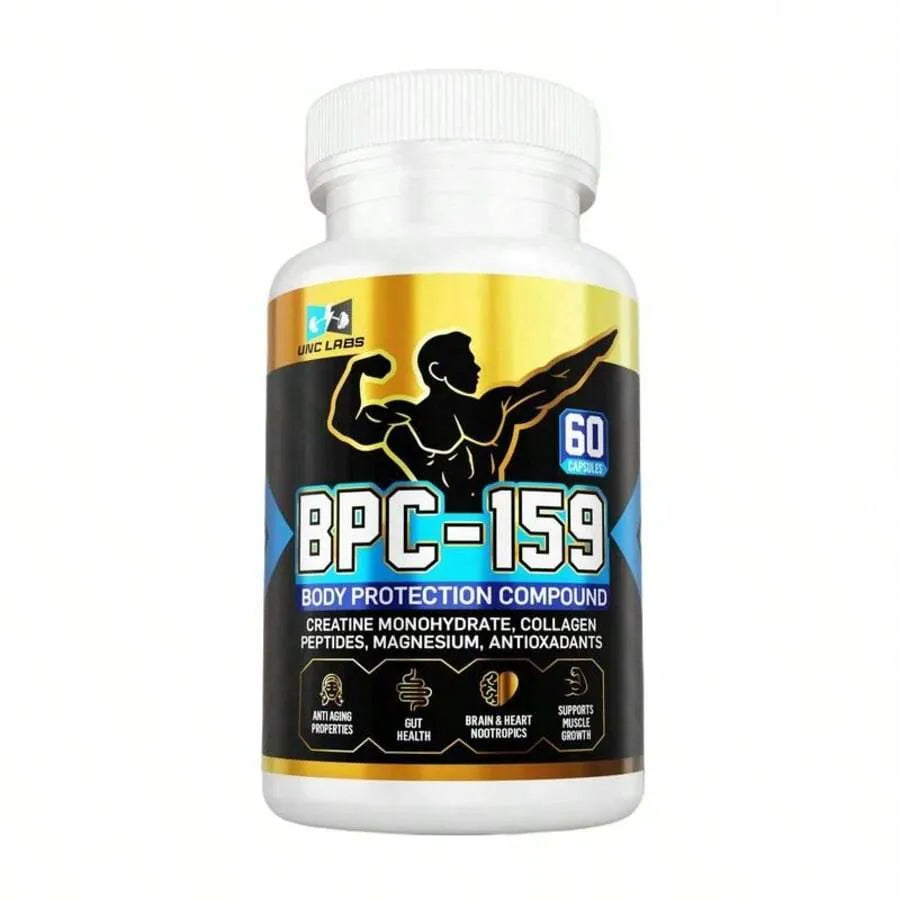 Bottle of creatine, collagen and magnesium capsules for muscle and recovery, 60 count