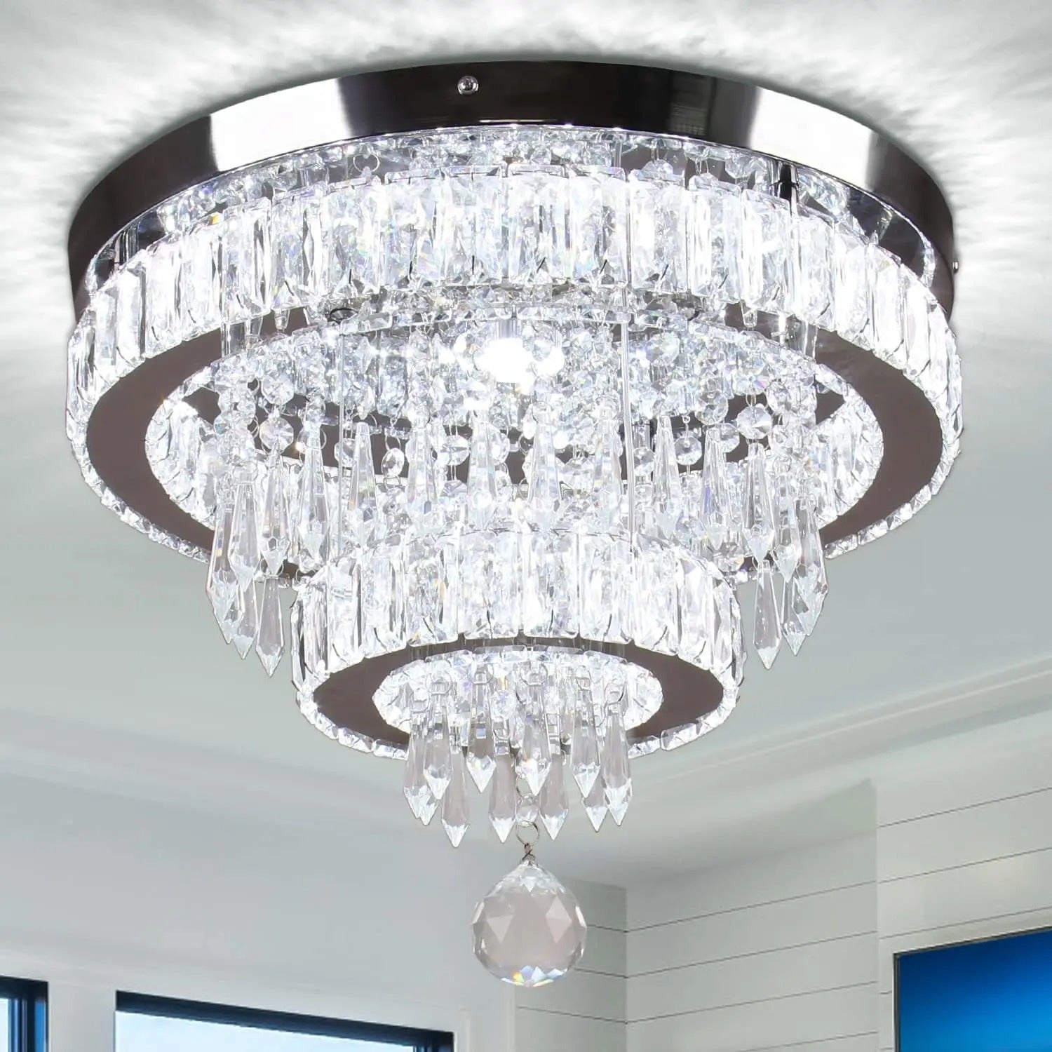 15.7 inch 2-ring crystal LED chandelier ceiling light in hallway