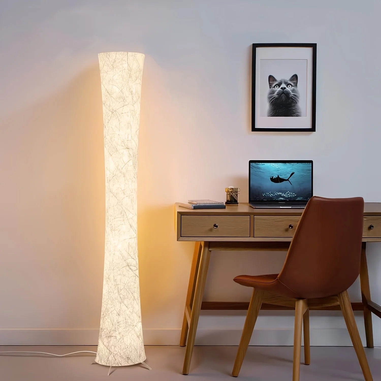60" Modern Floor Lamp | Tyvek Shade, 3 Color Temperature LED, App & Remote Control, Dimmable with Timer