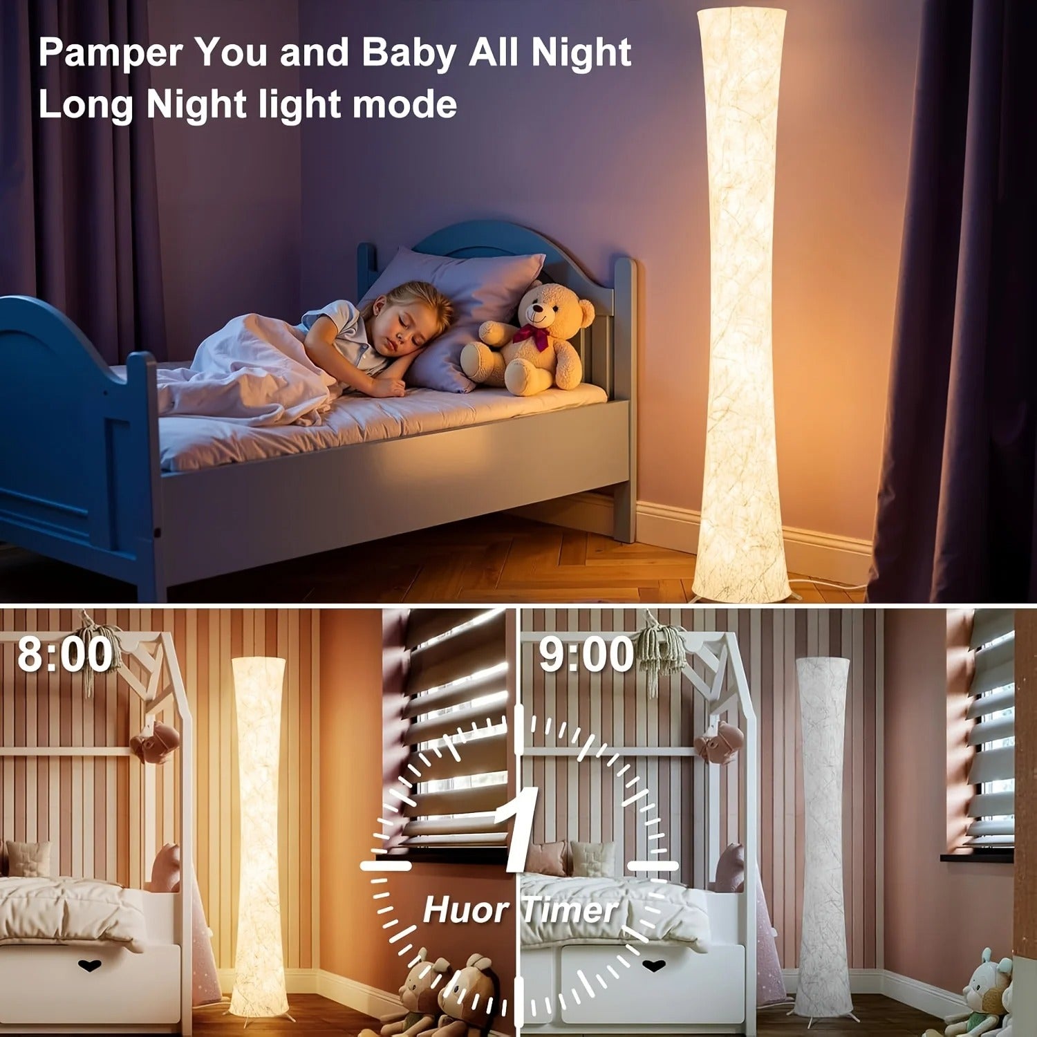 60" Modern Floor Lamp | Tyvek Shade, 3 Color Temperature LED, App & Remote Control, Dimmable with Timer