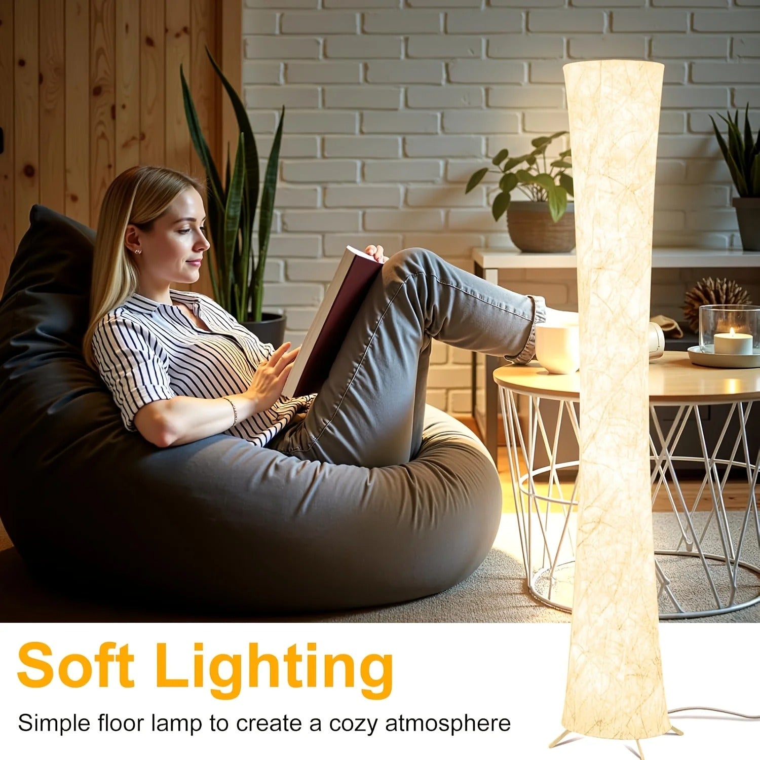60" Modern Floor Lamp | Tyvek Shade, 3 Color Temperature LED, App & Remote Control, Dimmable with Timer
