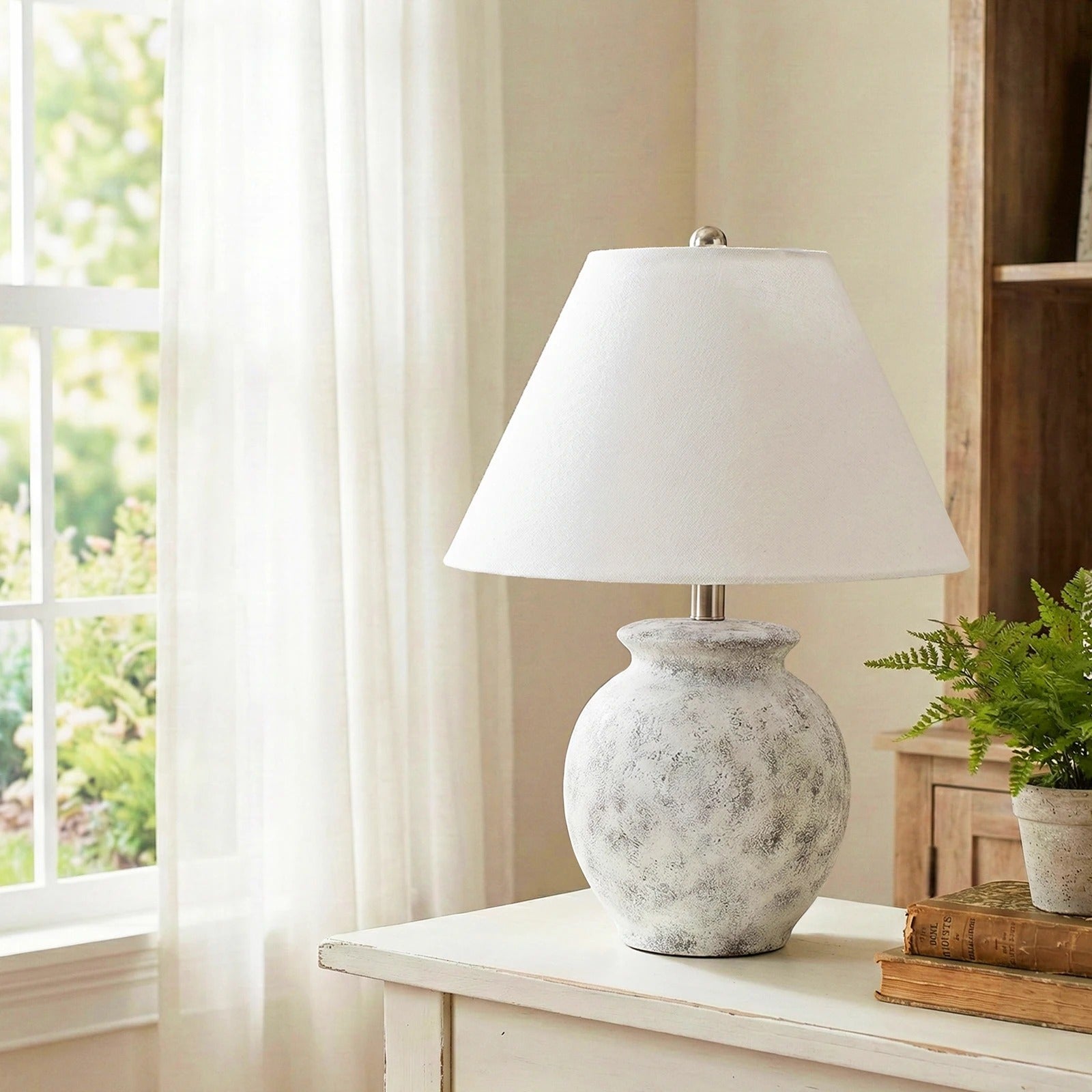 21" Modern Bedside Table Lamp | Ceramic Base, Linen Shade, Minimalist European Style