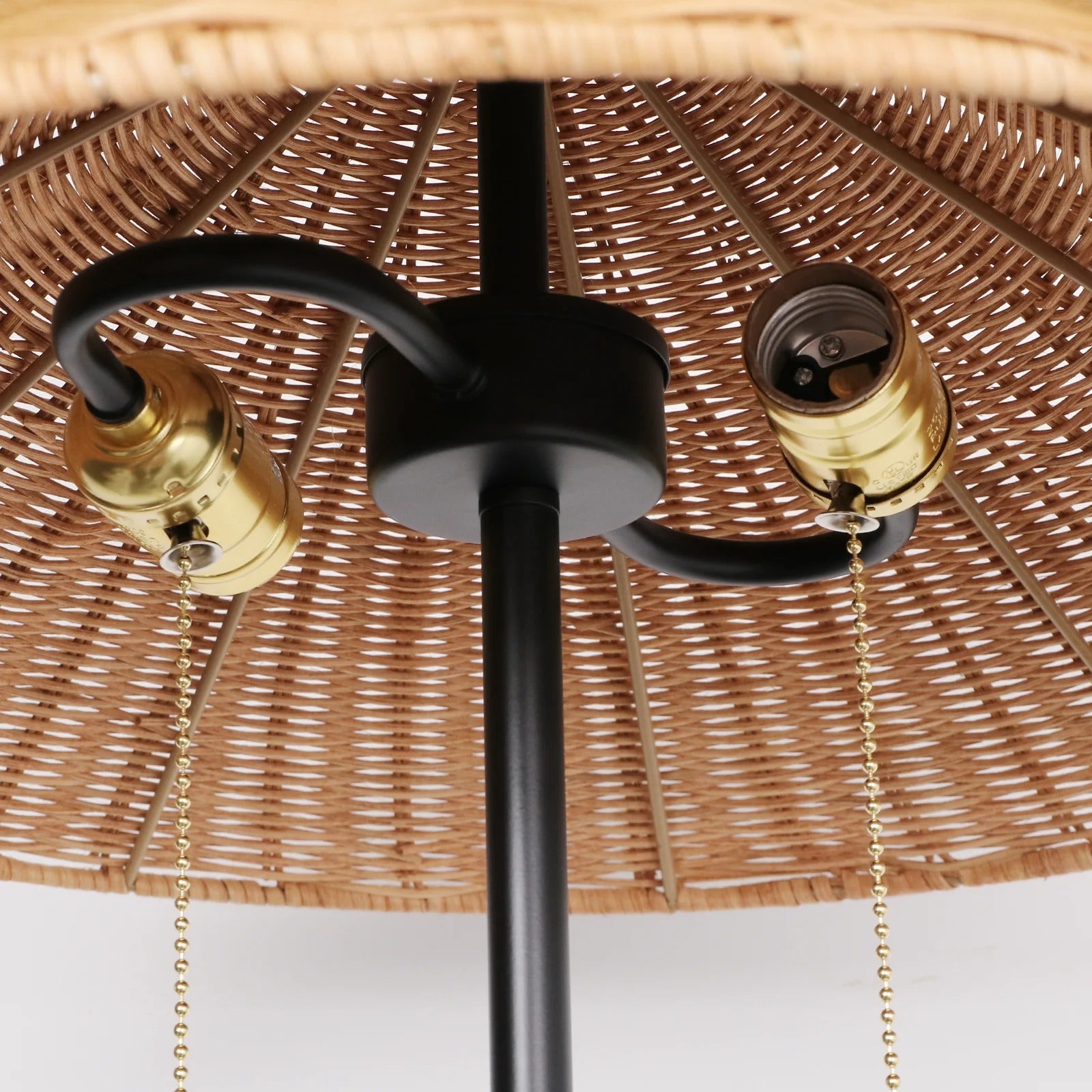 68" Rattan Floor Lamp | Minimalist Traditional Style, Marble Base, Double Lamp Head for Living Room & Bedroom